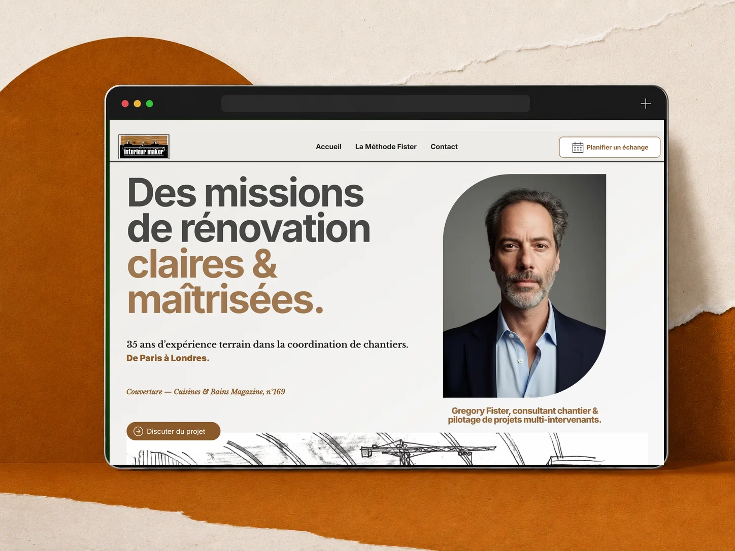 Site vitrine de Gregory Fister, consultant chantier, refondu avec Wix Studio