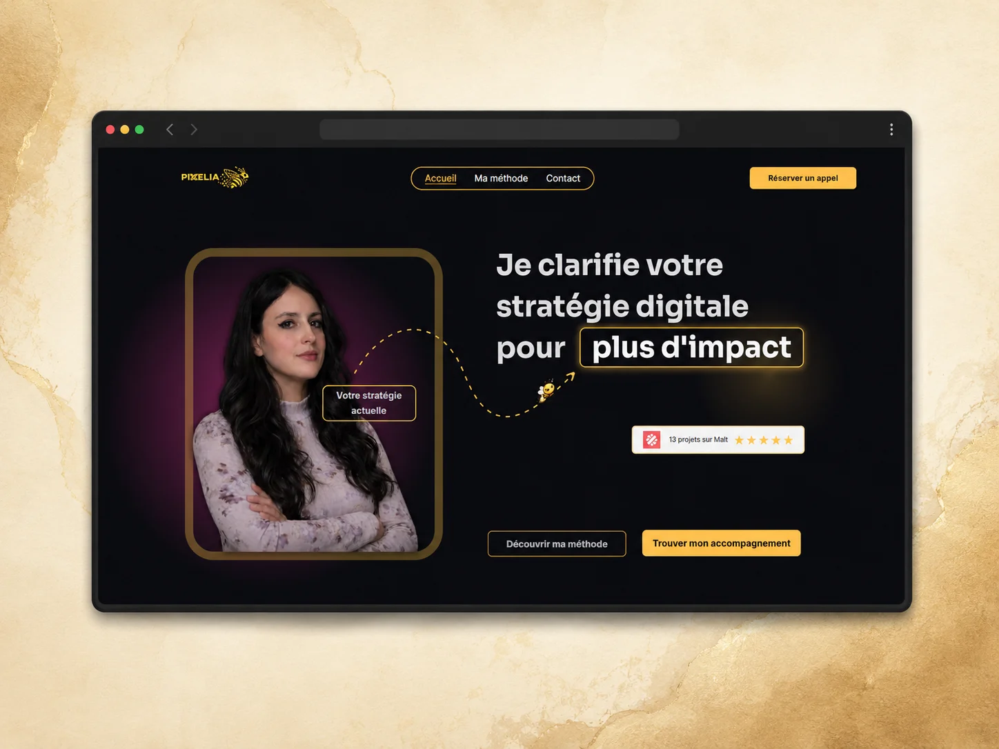 Page d'accueil du site Pixelia affichée dans un navigateur