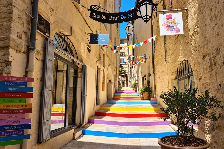 Les marches peintes en arc-en-ciel de la rue du Bras de Fer, à Montpellier